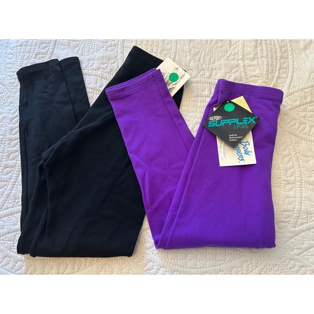 Body Wrappers Leggings Lot 2 Small Purple Cropped Black Ankle Lycra